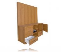 Infinity TV Stand and Back Honey Maple Matte Case Open